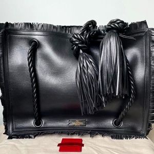 Valentino Large Rope Tassels Black Calfskin Leather Tote